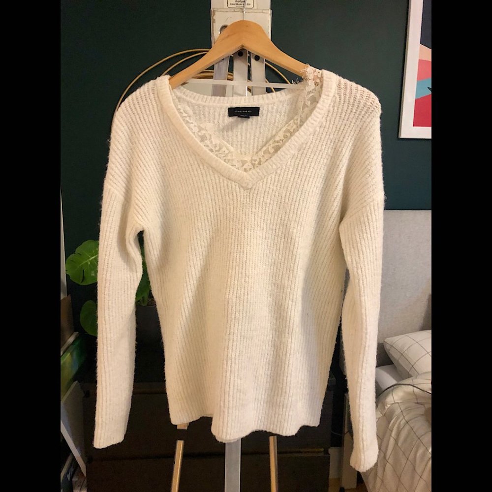 White Lace V-Neck Sweater